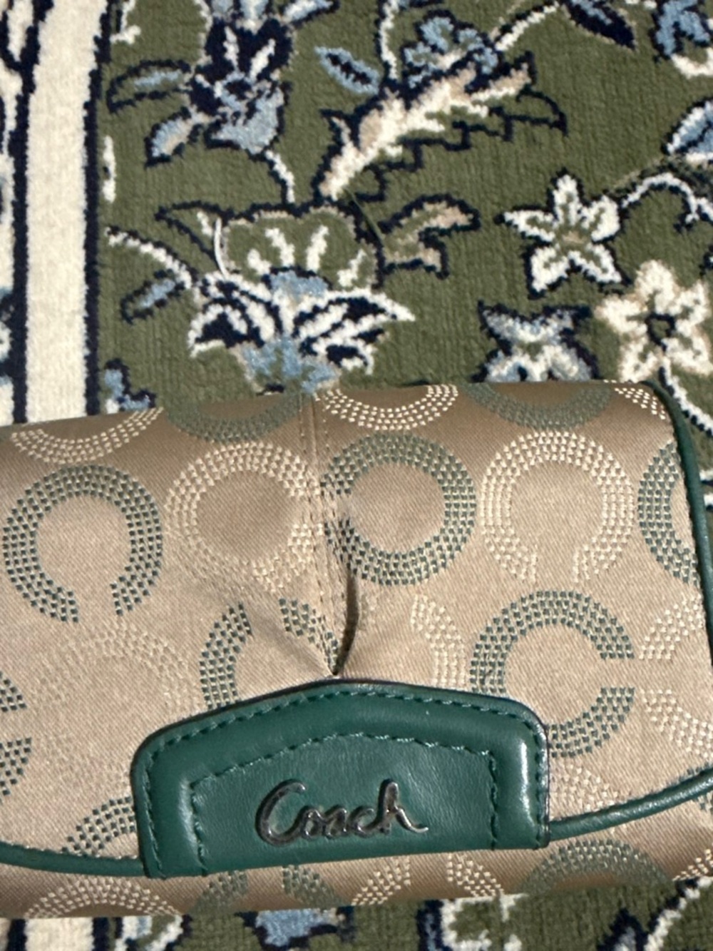 Coach Signature Wallet in Tan with Green Trim